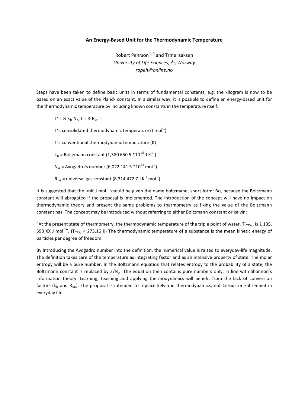 An Energy-Based Unit for the Thermodynamic Temperature