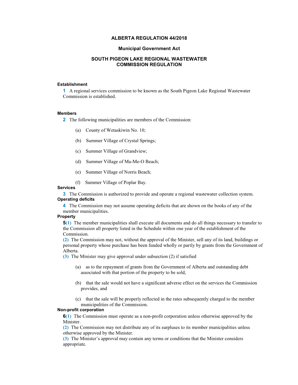 ALBERTA REGULATION 44/2018 Municipal Government Act SOUTH