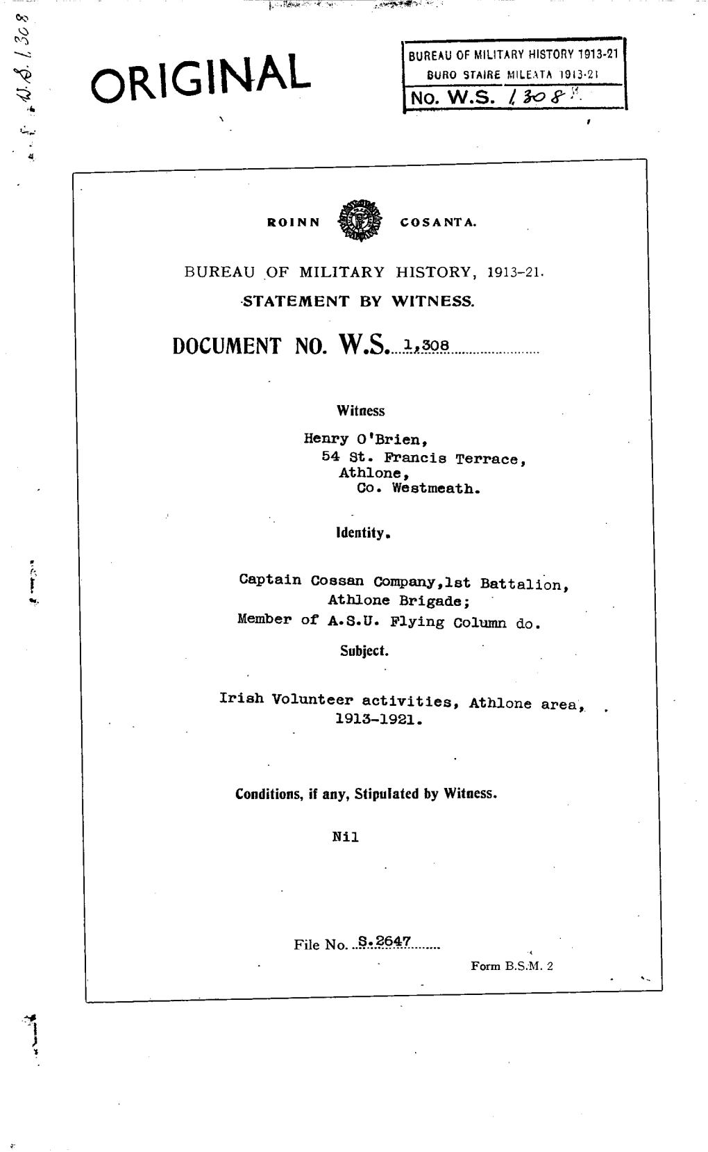 Roinn Consanta. Bureau of Military History, 1913-21