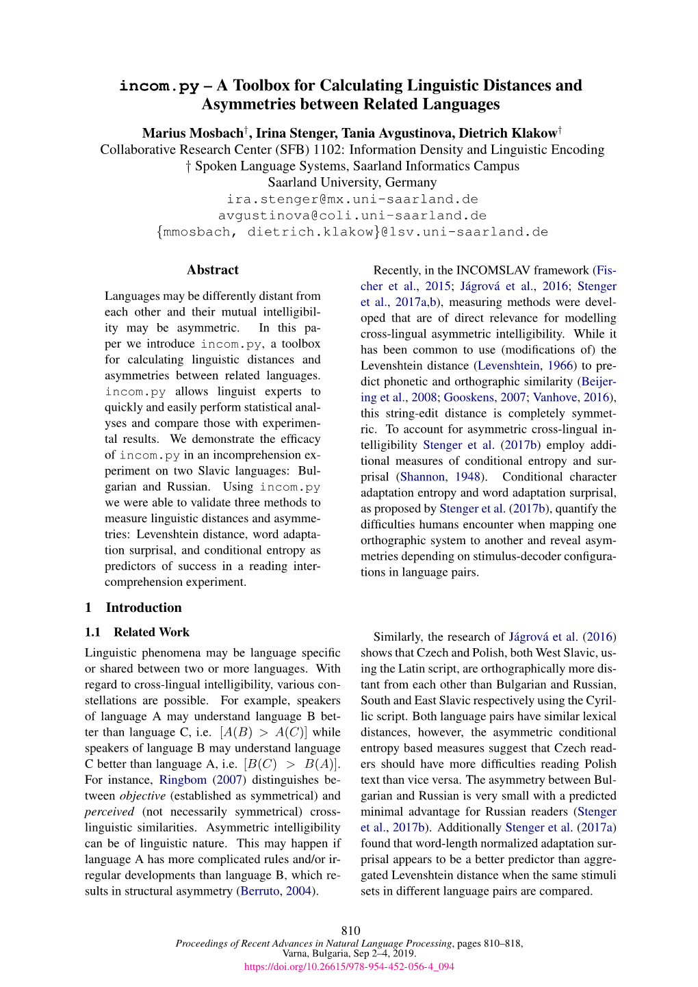 A Toolbox for Calculating Linguistic Distances and Asymmetries Between Related Languages