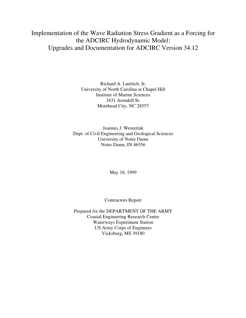 Implementation of the Wave Radiation Stress Gradient As a Forcing for the ADCIRC Hydrodynamic Model: Upgrades and Documentation for ADCIRC Version 34.12