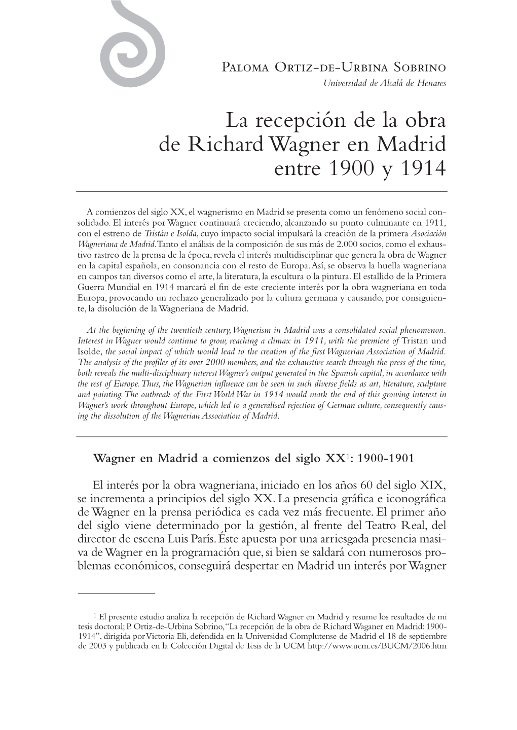 La Recepción De La Obra De Richard Wagner En Madrid Entre 1900 Y 1914