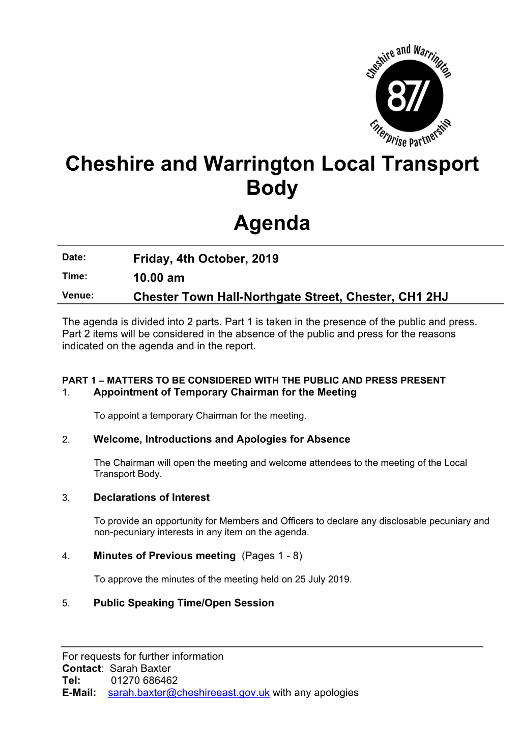 Agenda Document for Cheshire and Warrington Local Transport Body