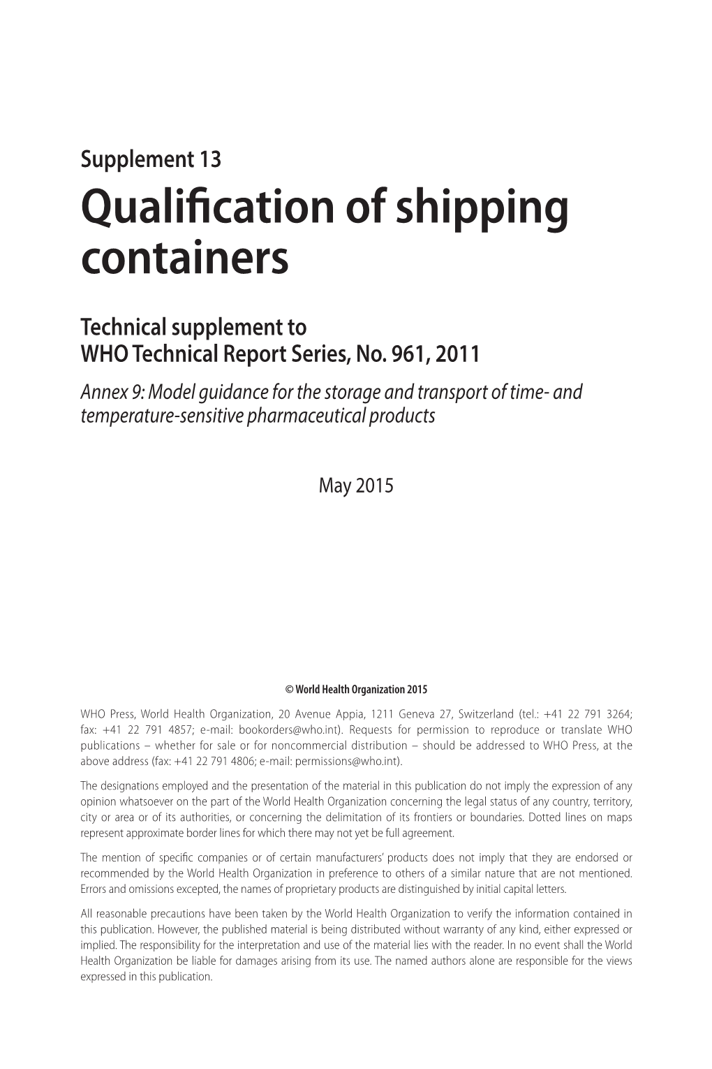Technical Supplement 13: Qualification of Shipping Containers