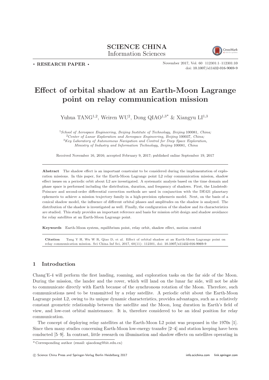 Effect of Orbital Shadow at an Earth-Moon Lagrange Point On