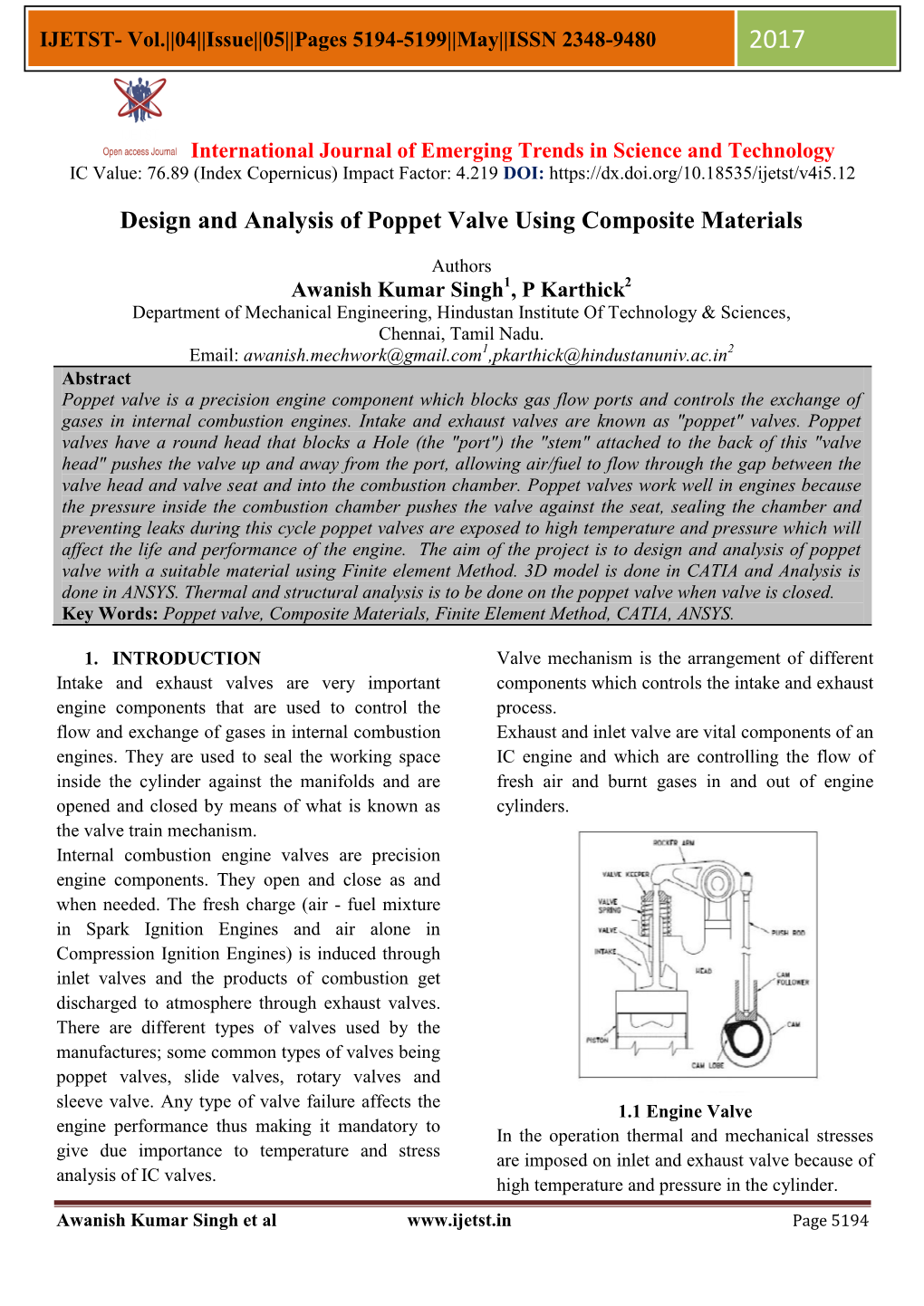 Design and Analysis of Poppet Valve Using Composite Materials