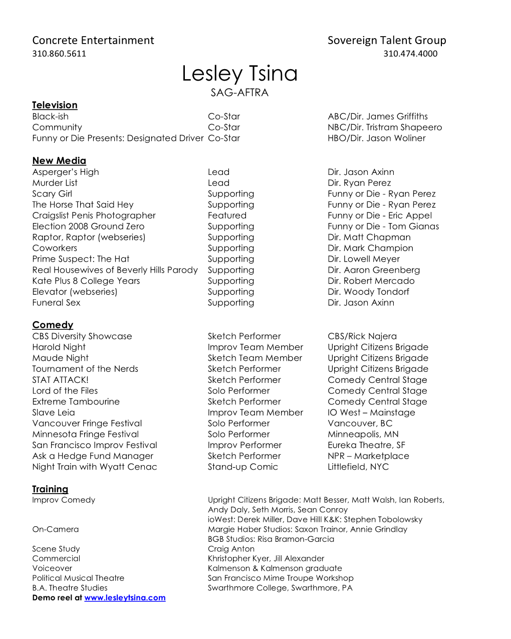 Lesley Tsina Resume 2014