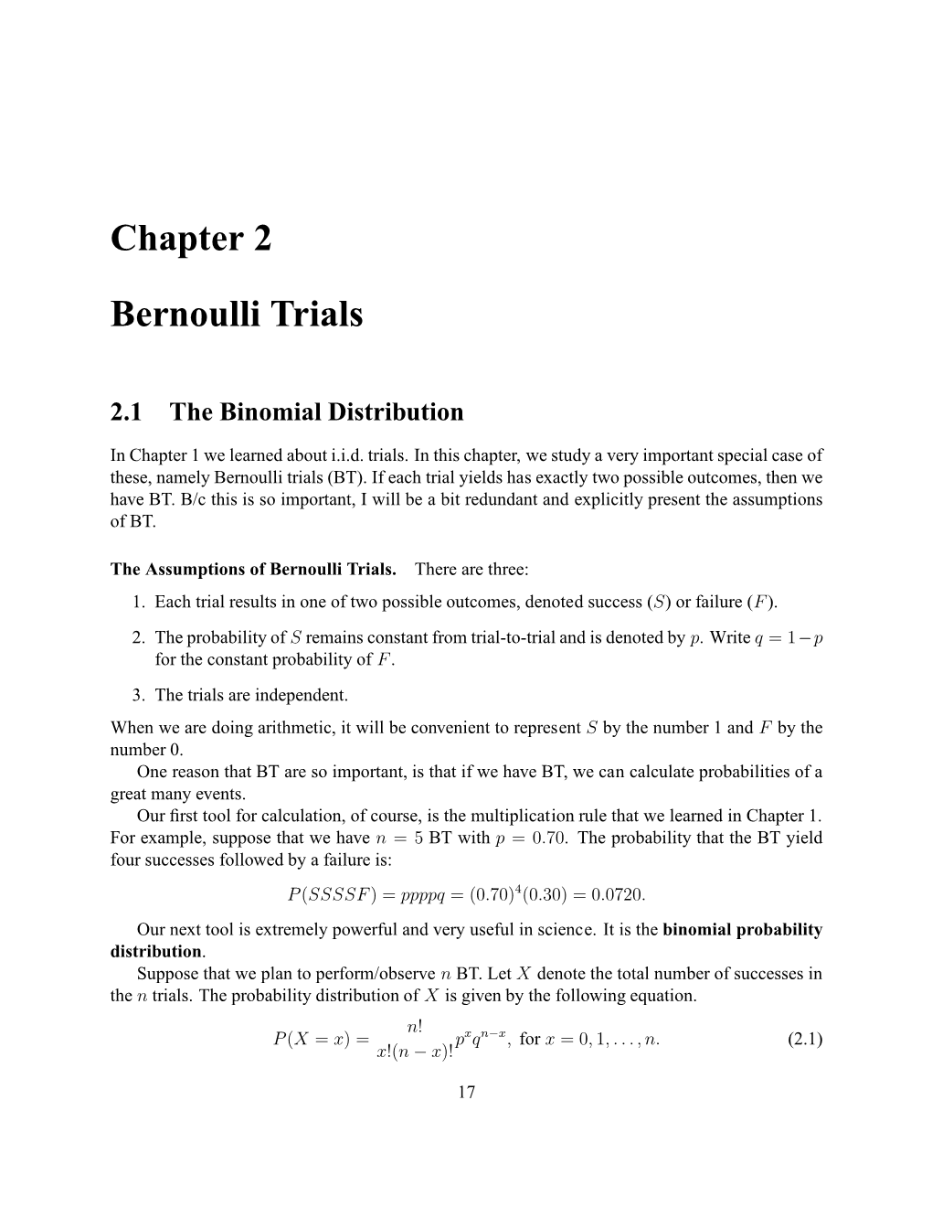 Chapter 2 Bernoulli Trials