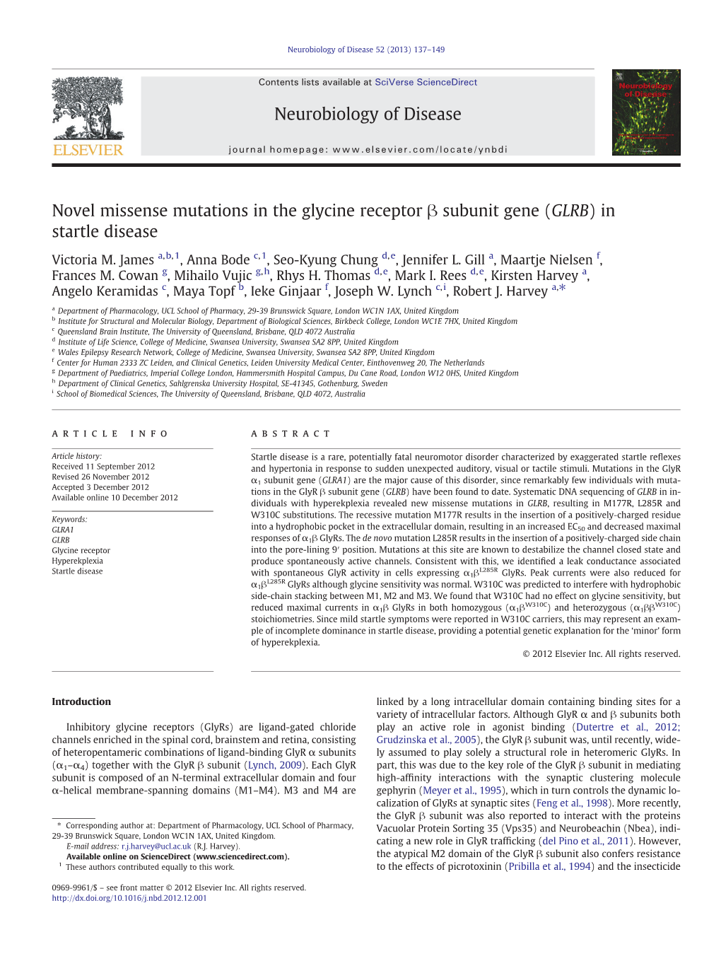 Novel Missense Mutations in the Glycine Receptor Β Subunit Gene (GLRB)In Startle Disease