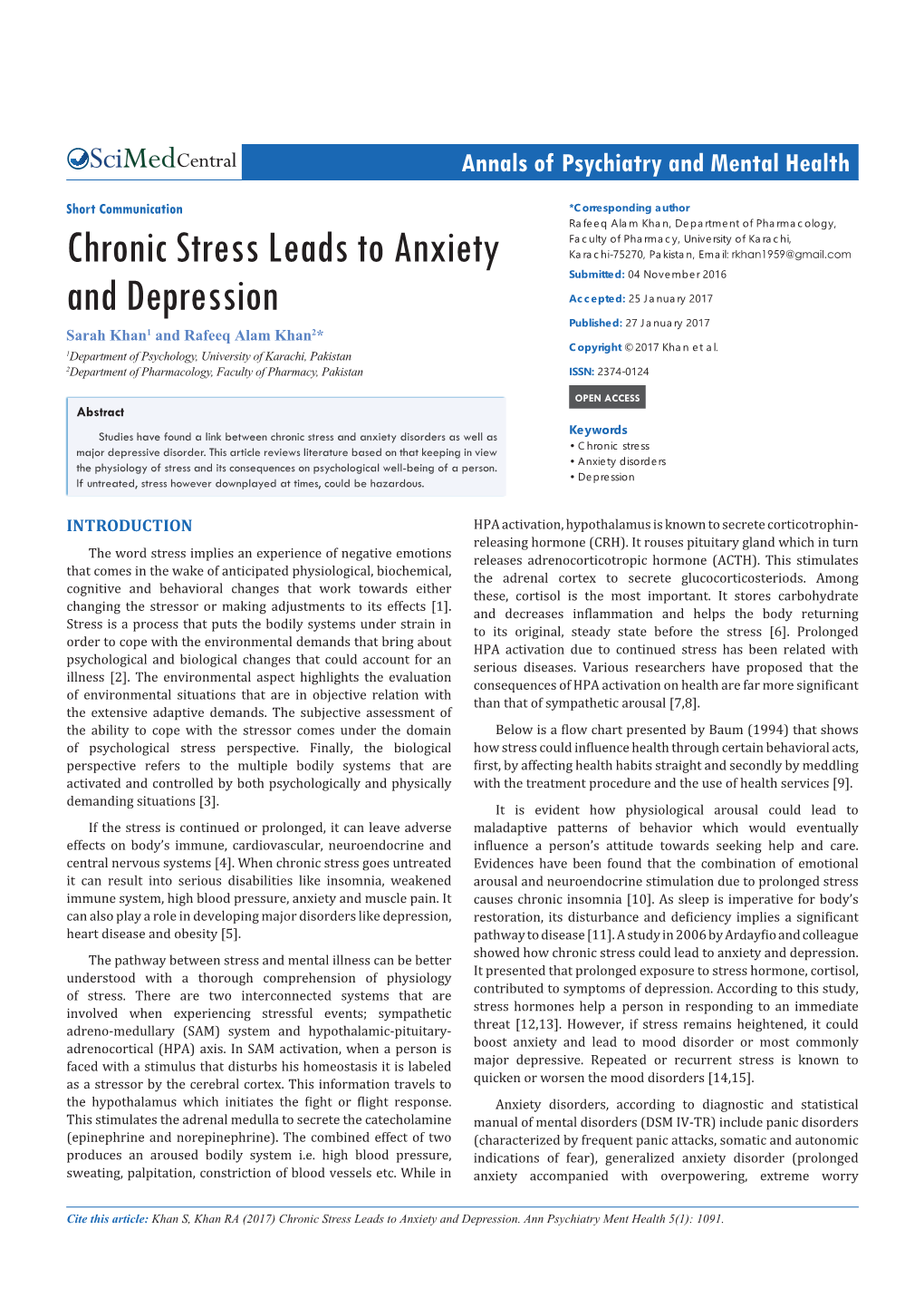 Chronic Stress Leads to Anxiety and Depression