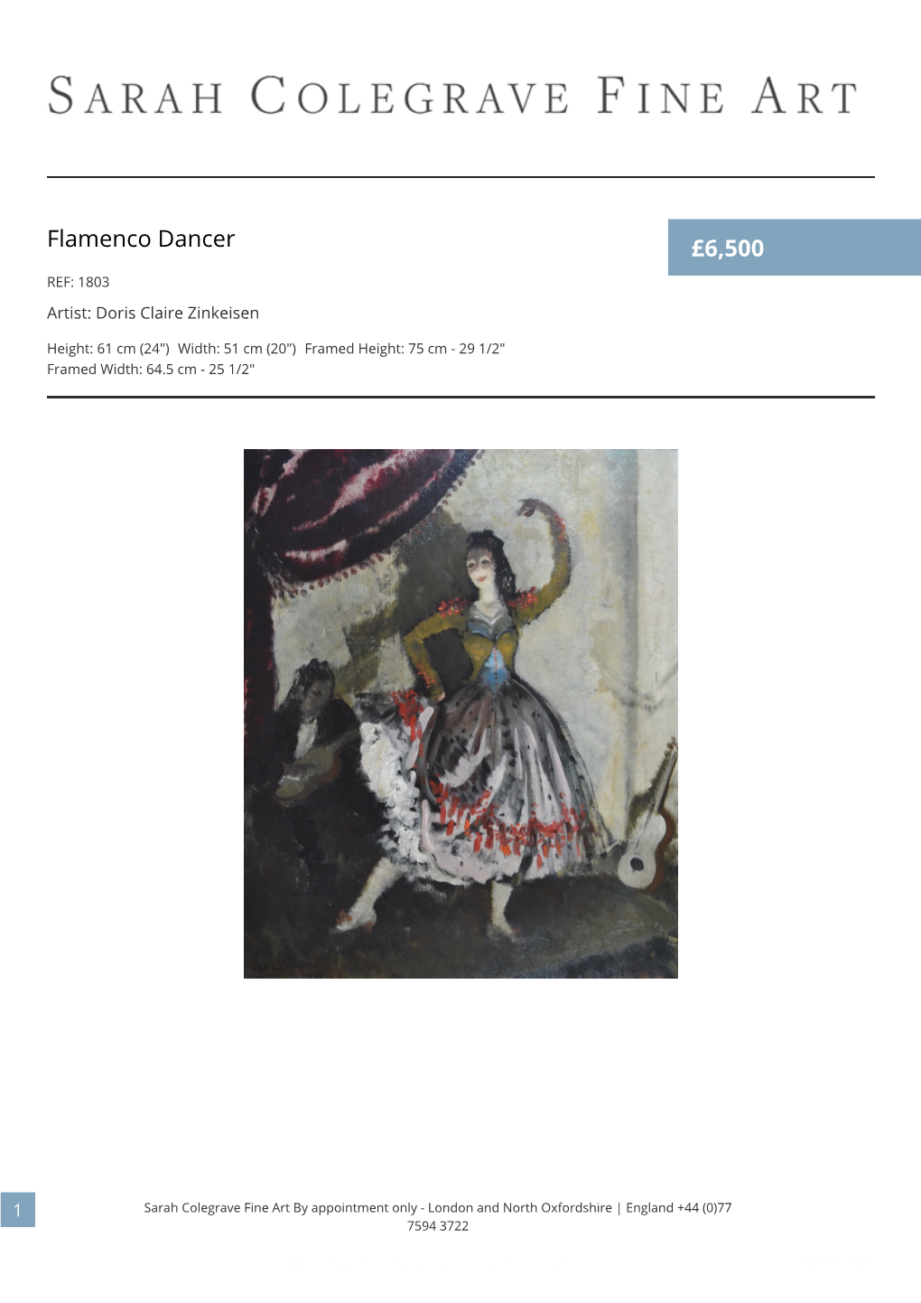 Flamenco Dancer £6,500 REF: 1803 Artist: Doris Claire Zinkeisen