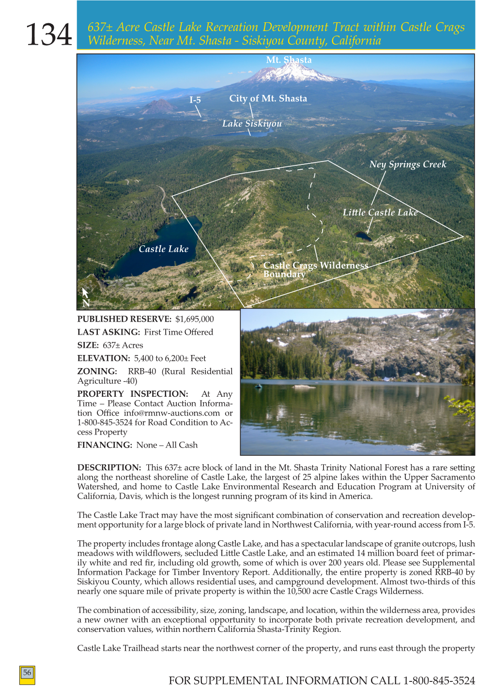 637± Acre Castle Lake Recreation Development Tract Within Castle Crags Wilderness, Near Mt. Shasta