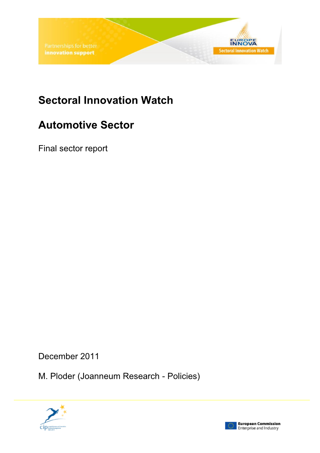 Sectororal Innovation Watch Automotive Sector Final Report