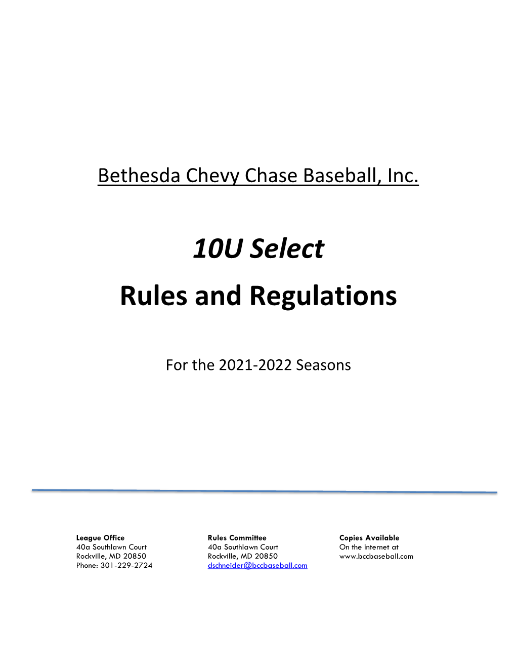 10U Select Rules and Regulations