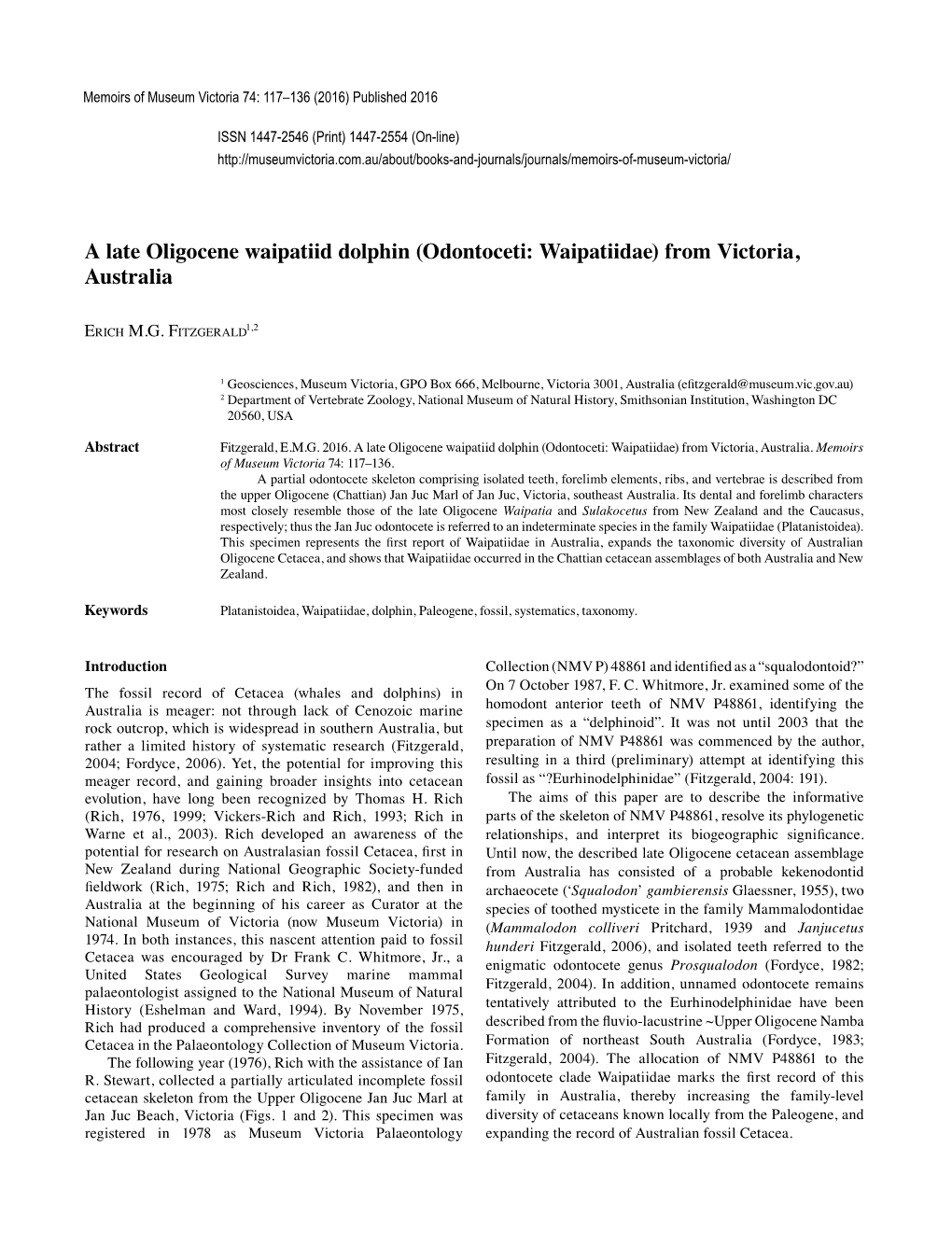 A Late Oligocene Waipatiid Dolphin (Odontoceti: Waipatiidae) from Victoria, Australia