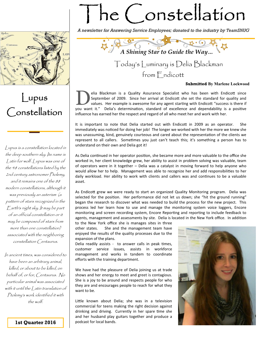 The Constellation a Newsletter for Answering Service Employees; Donated to the Industry by Teamsnug