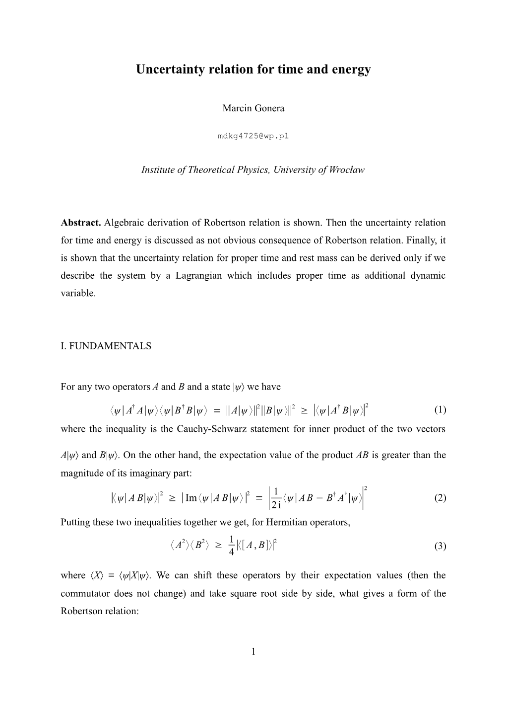 Uncertainty Relation for Time and Energy