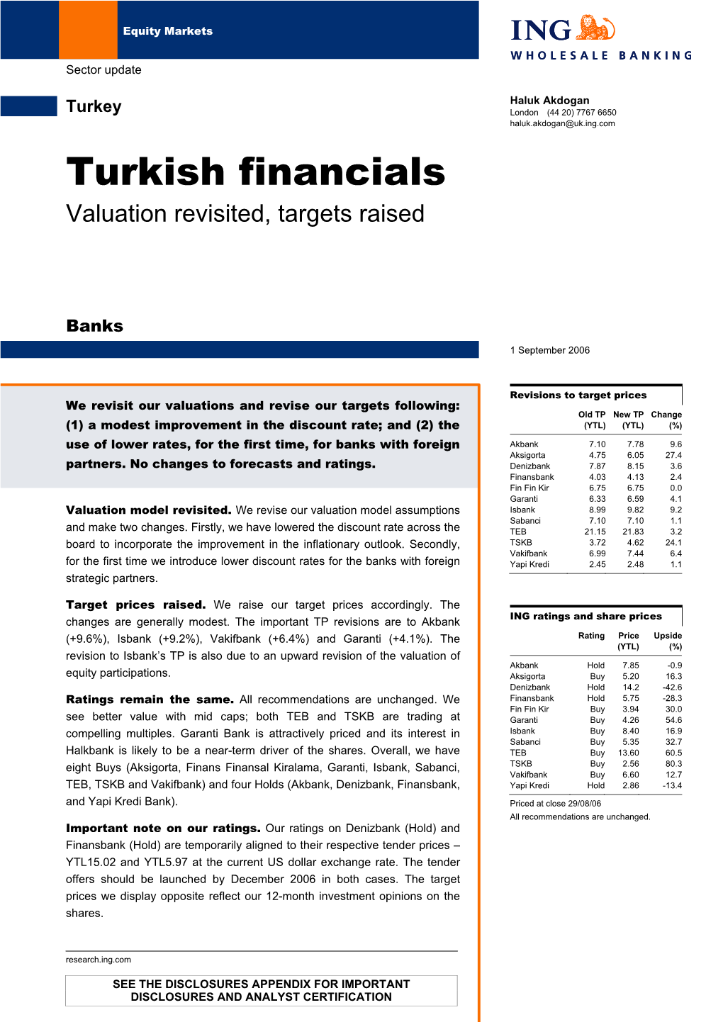 Turkish Financials Valuation Revisited, Targets Raised
