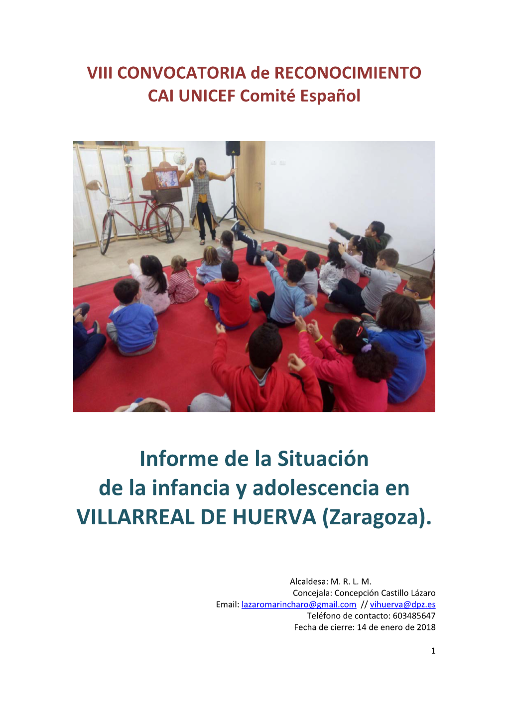 Informe De La Situación De La Infancia Y Adolescencia En VILLARREAL DE HUERVA (Zaragoza)
