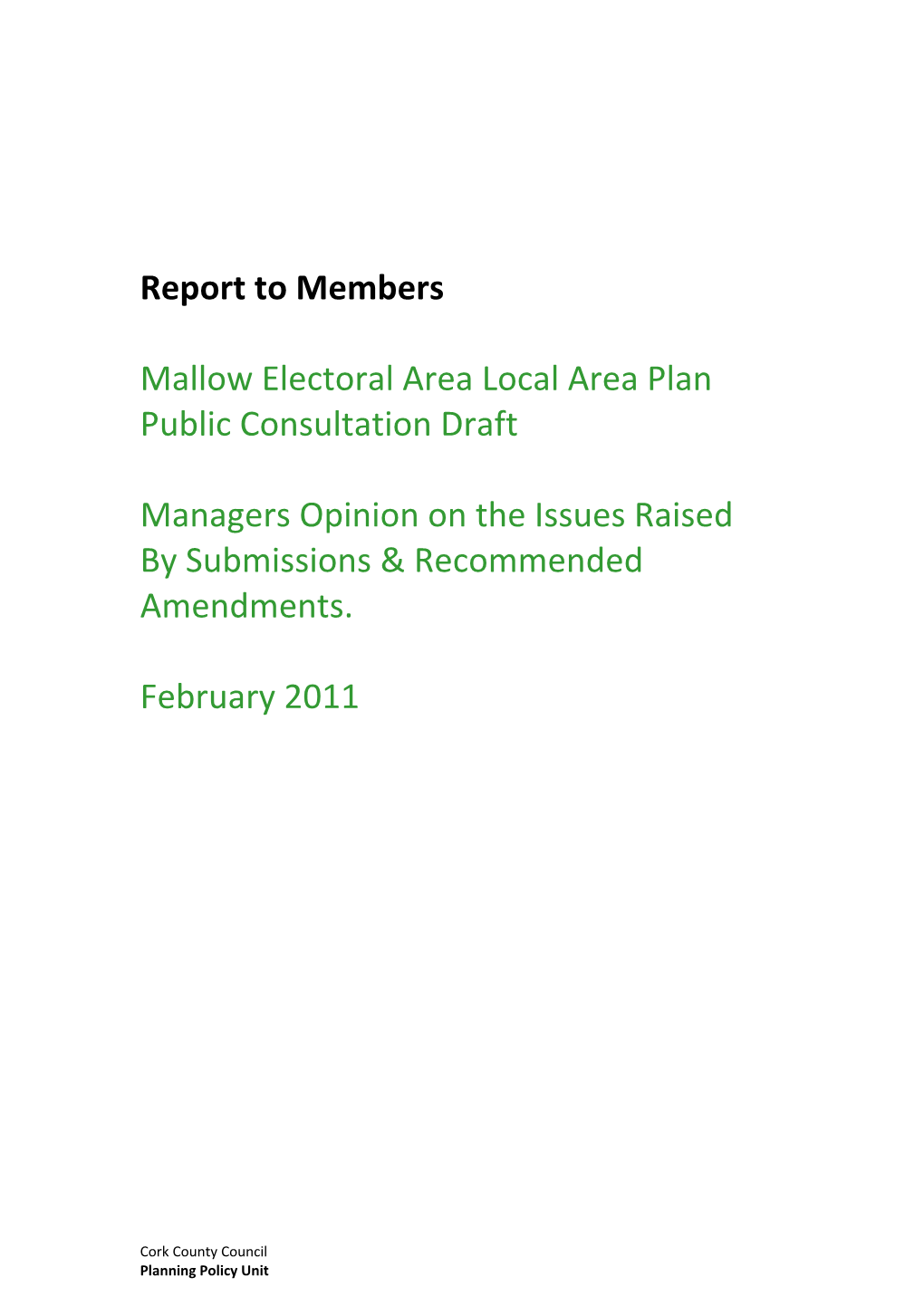 Mallow Electoral Area Local Area Plan Public Consultation Draft