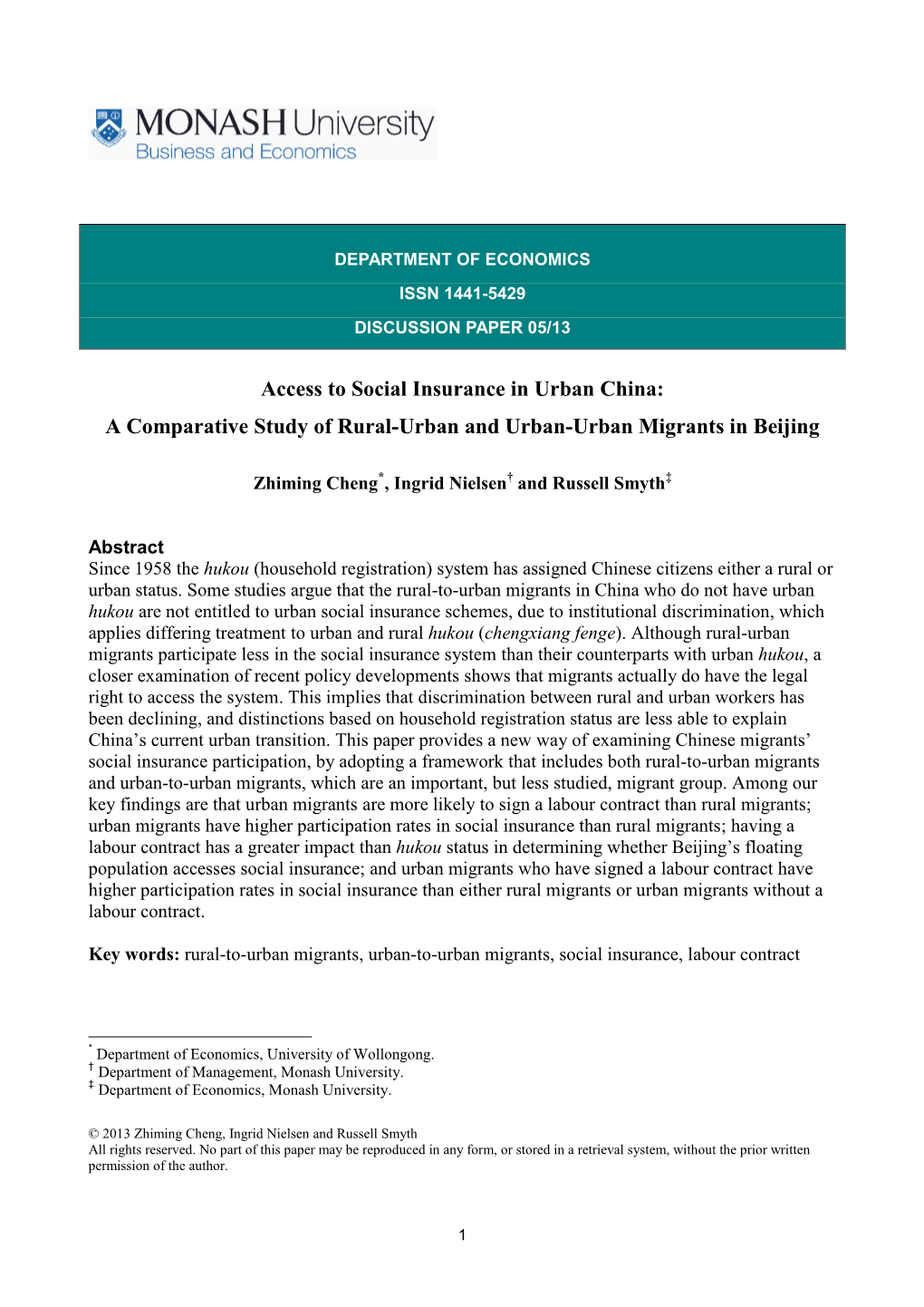 Access to Social Insurance in Urban China: a Comparative Study of Rural-Urban and Urban-Urban Migrants in Beijing