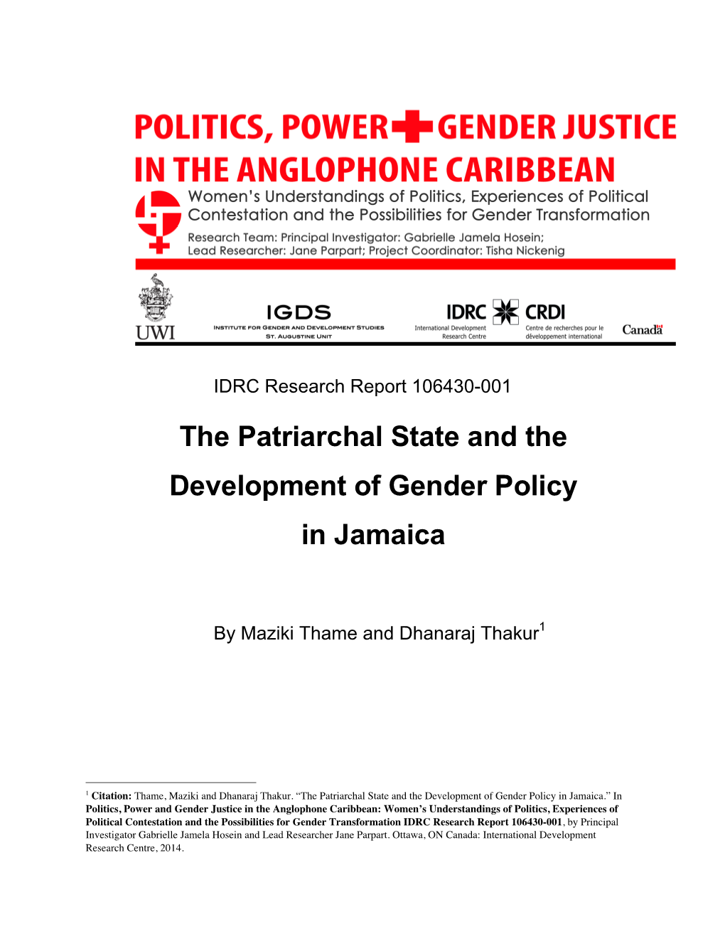 The Patriarchal State and the Development of Gender Policy in Jamaica