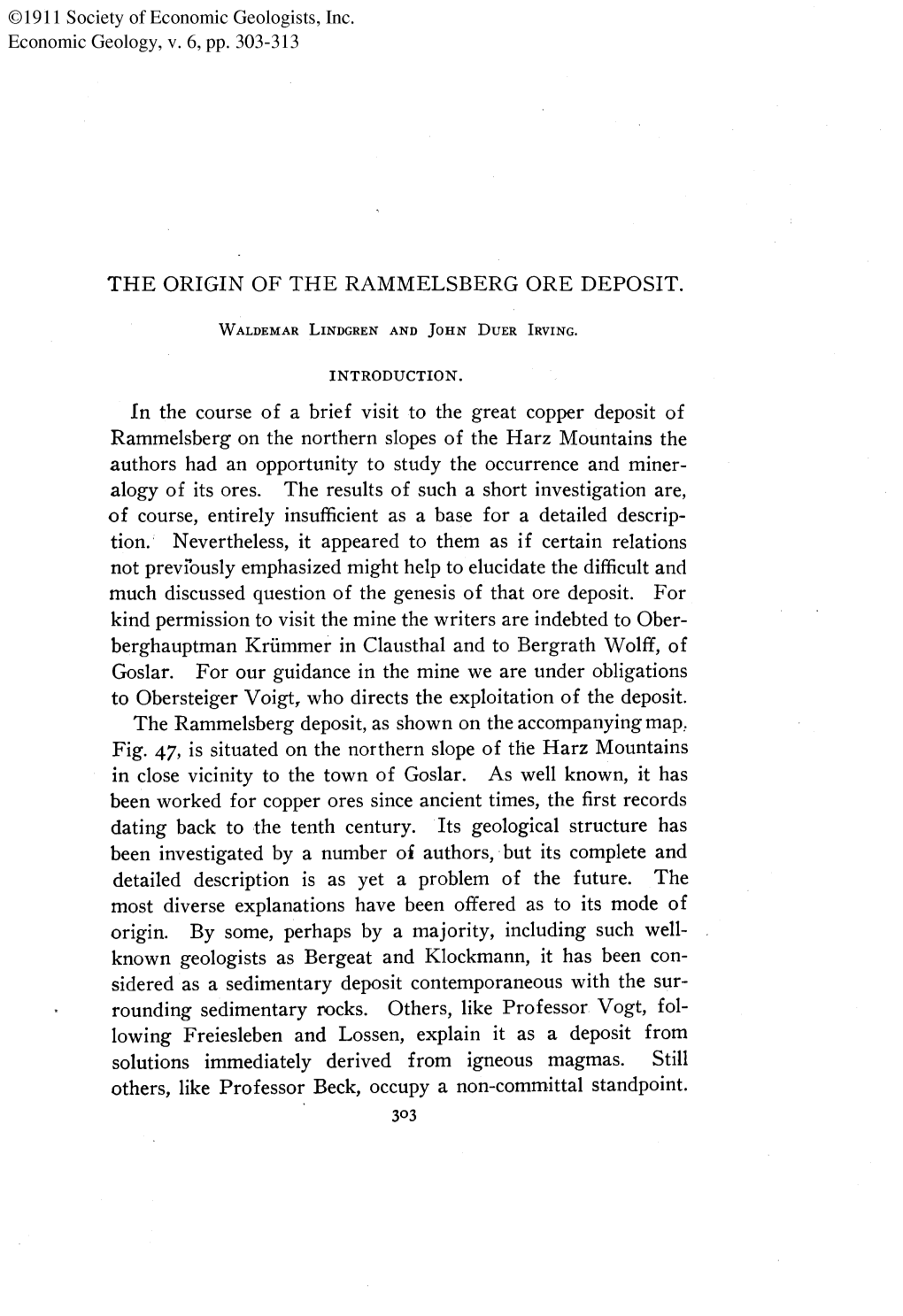 The Origin of the Rammelsberg Ore Deposit