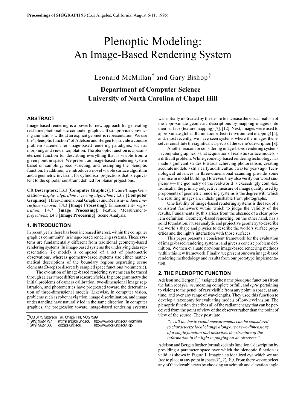 Plenoptic Modeling: an Image-Based Rendering System