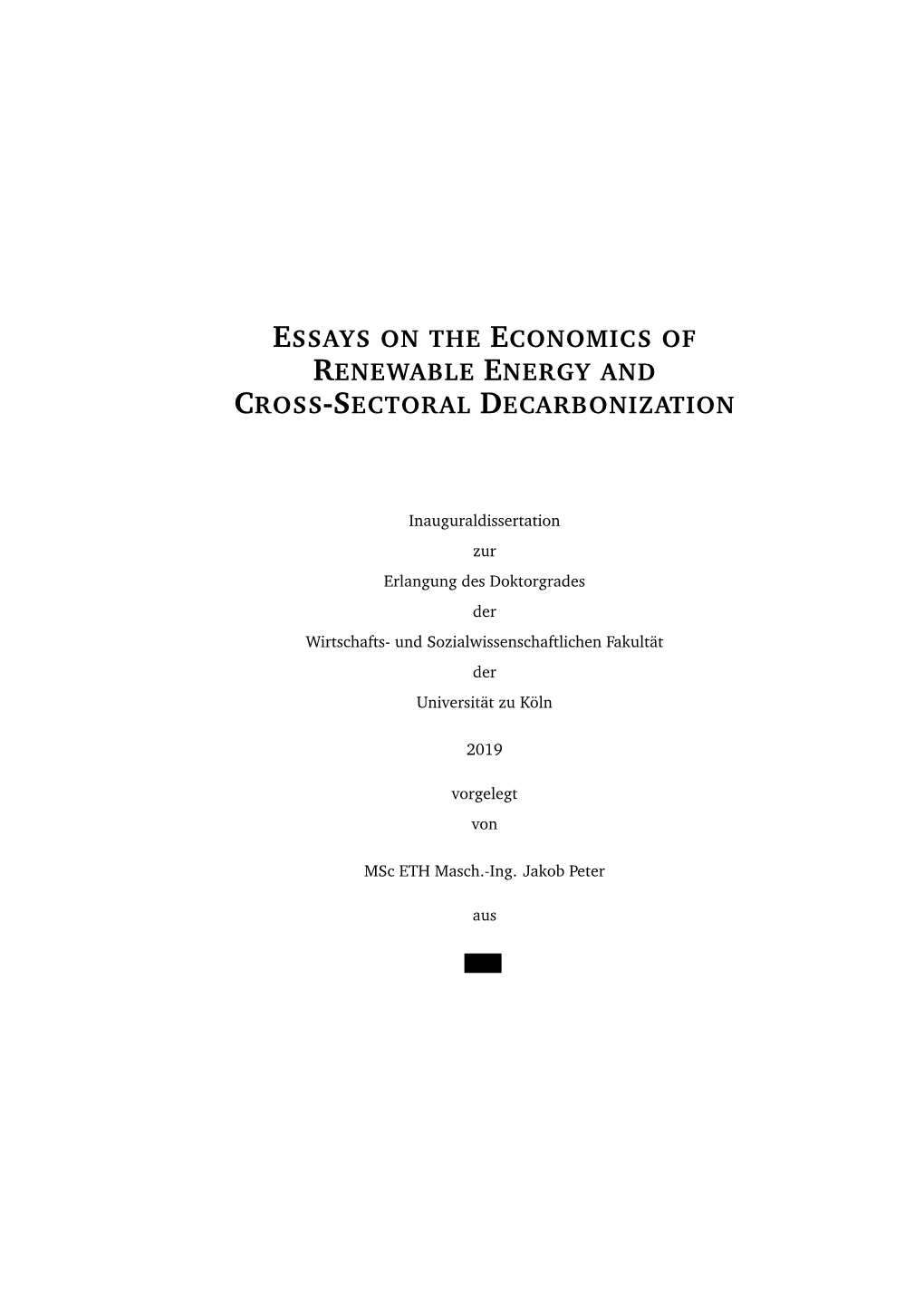 Essays on the Economics of Renewable Energy And
