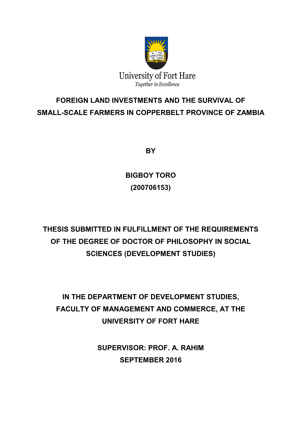 Foreign Land Investments and the Survival of Small-Scale Farmers in Copperbelt Province of Zambia