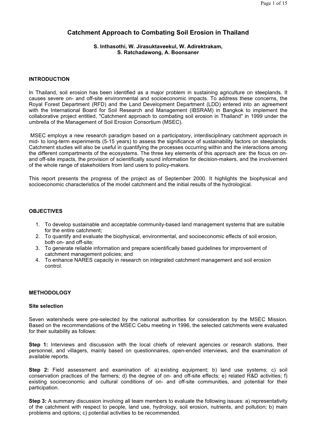 Catchment Approach to Combating Soil Erosion in Thailand