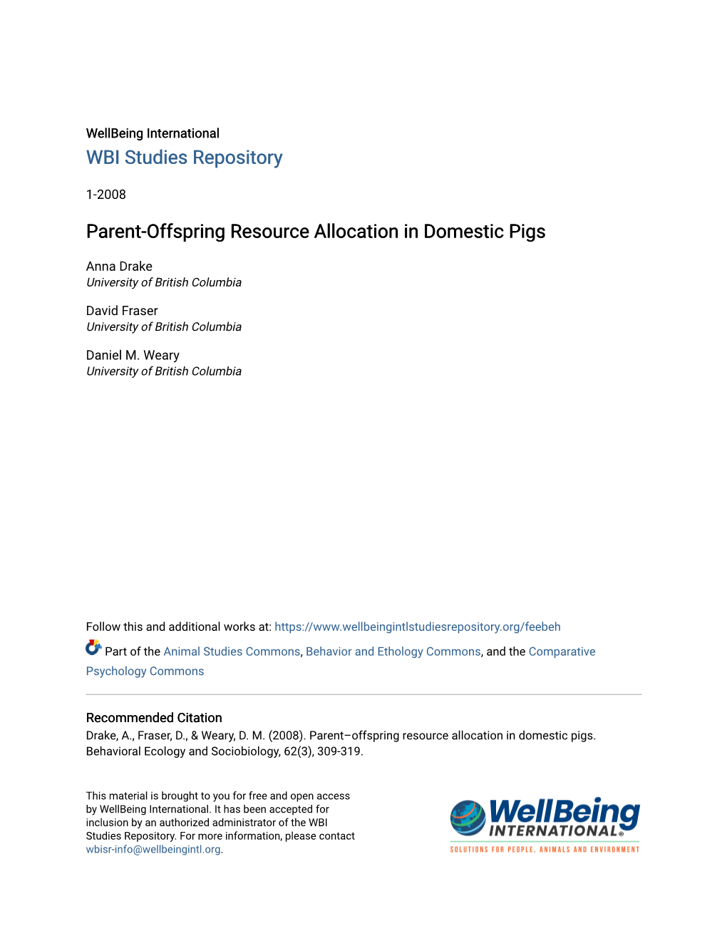 Parent-Offspring Resource Allocation in Domestic Pigs