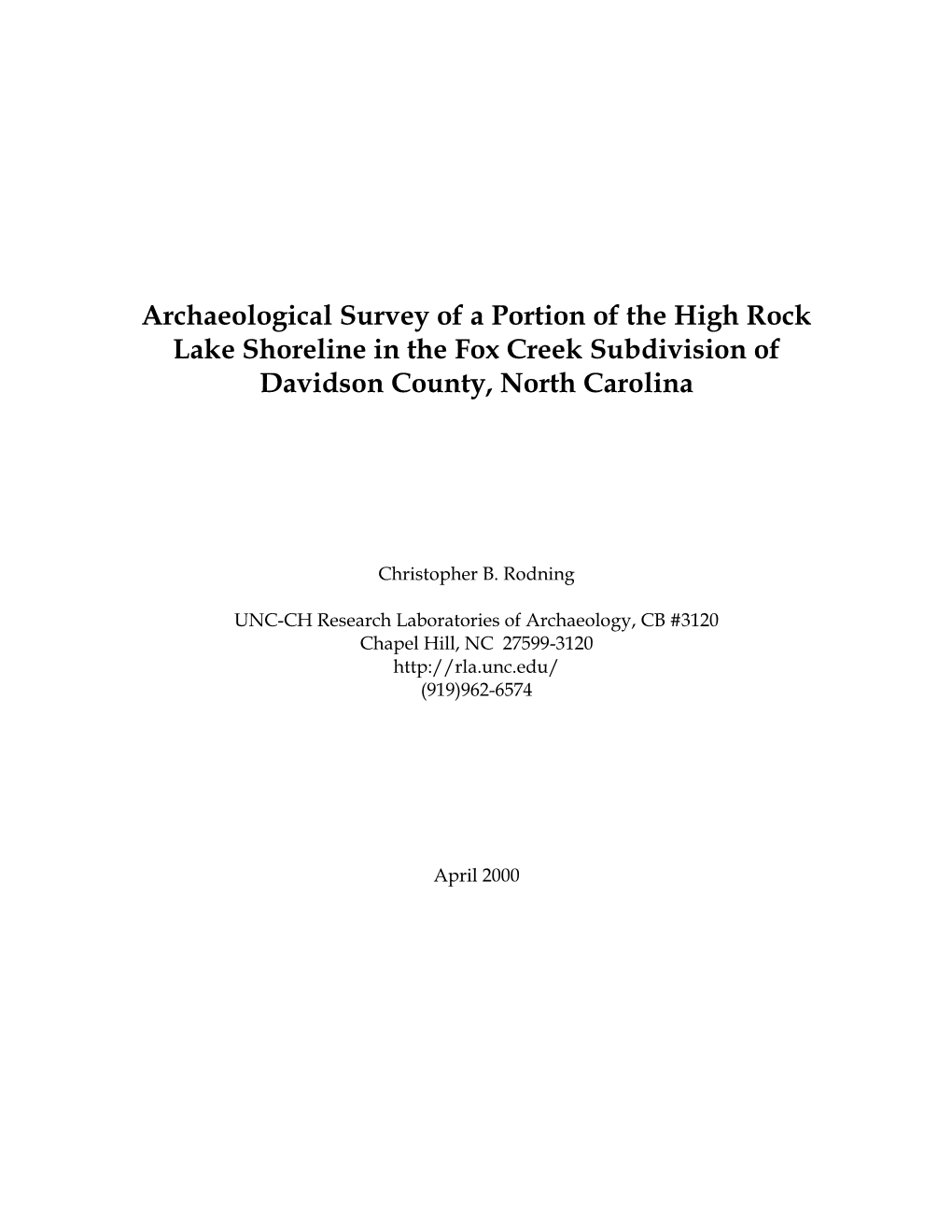 Archaeological Survey Along High Rock Lake Near