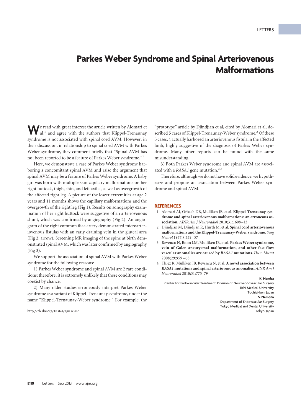 Parkes Weber Syndrome and Spinal Arteriovenous Malformations