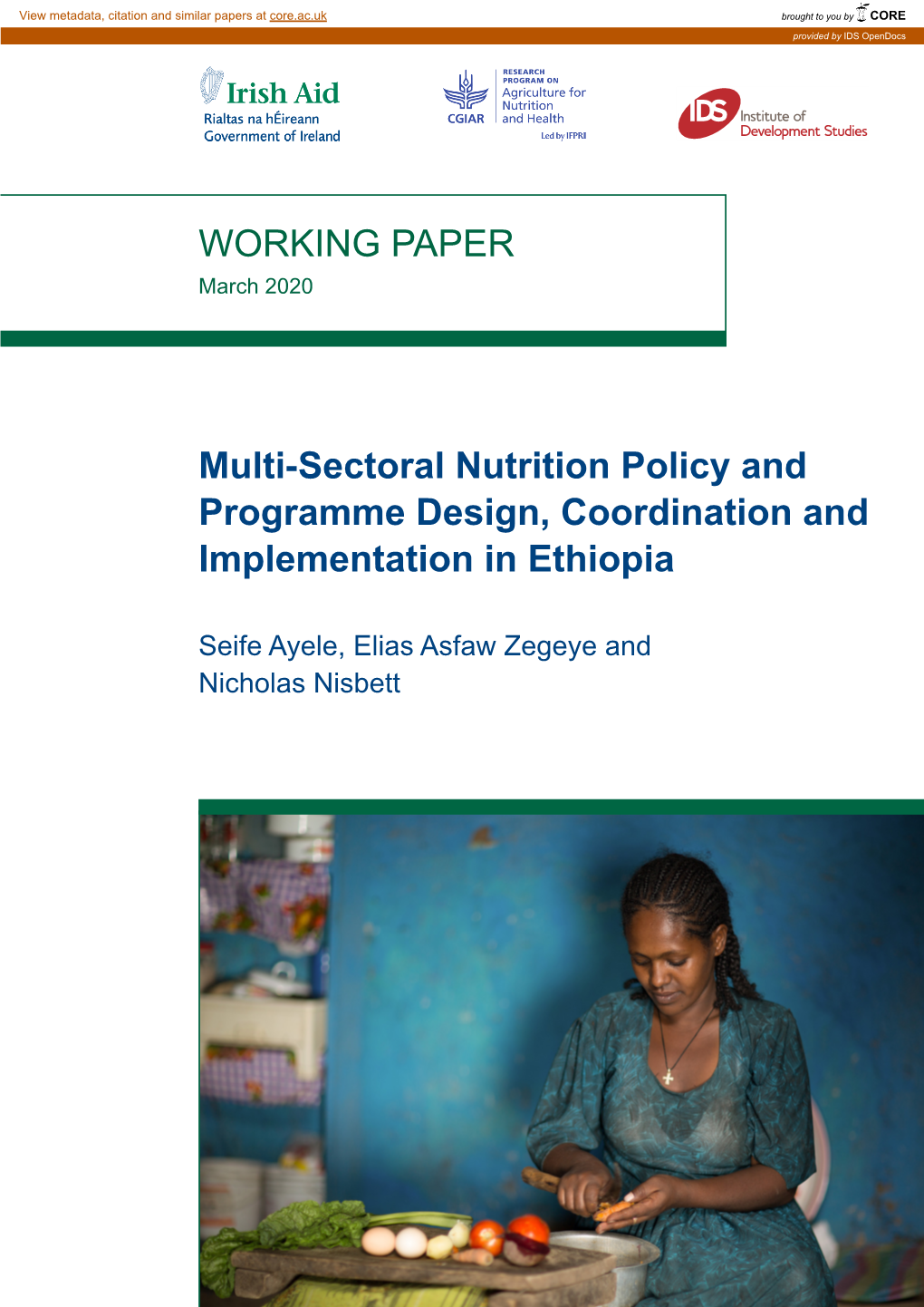 Multi-Sectoral Nutrition Policy and Programme Design, Coordination and Implementation in Ethiopia