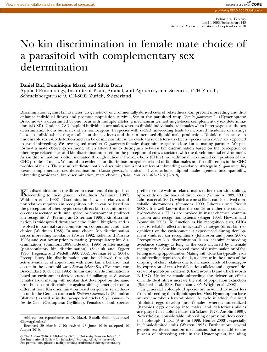 No Kin Discrimination in Female Mate Choice of a Parasitoid with Complementary Sex Determination