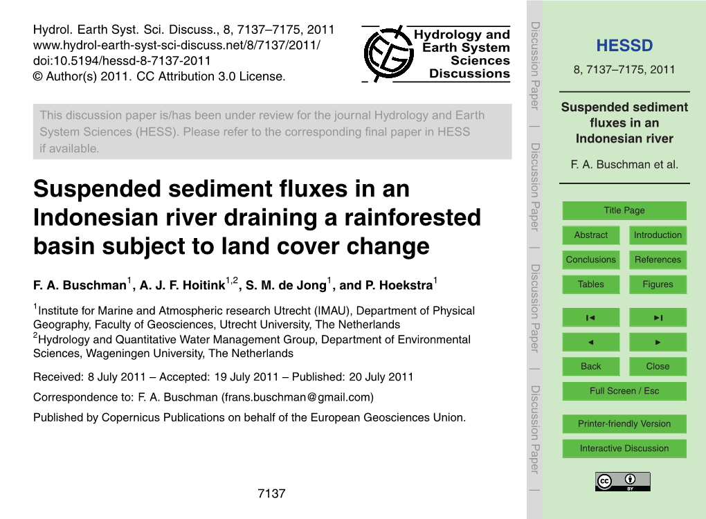 Suspended Sediment Fluxes in an Indonesian River