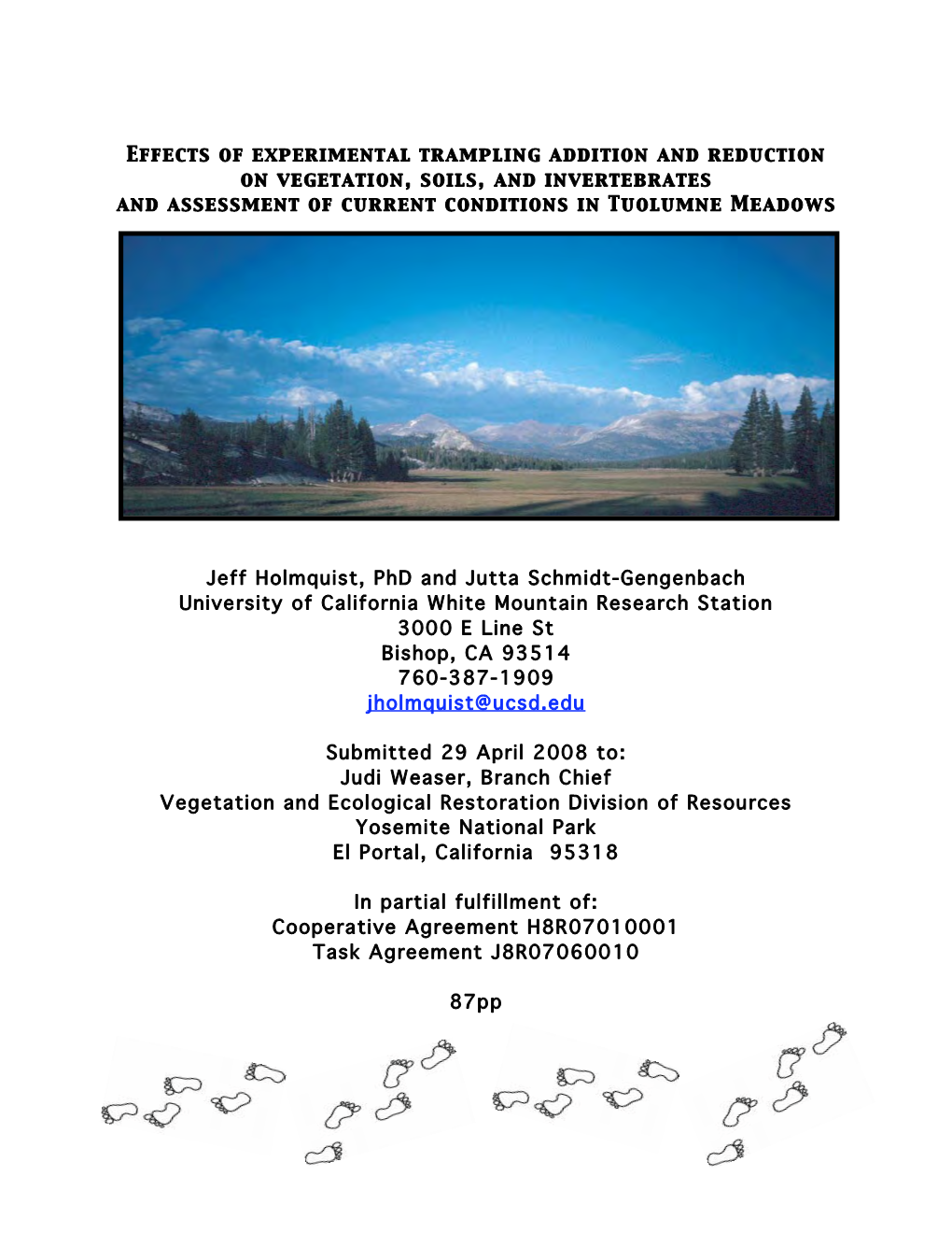 Effects of Experimental Trampling Addition and Reduction on Vegetation, Soils, and Invertebrates and Assessment of Current Conditions in Tuolumne Meadows