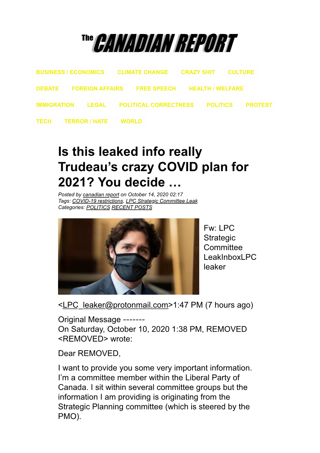 Is This Leaked Info Really Trudeau's Crazy COVID Plan for 2021? You