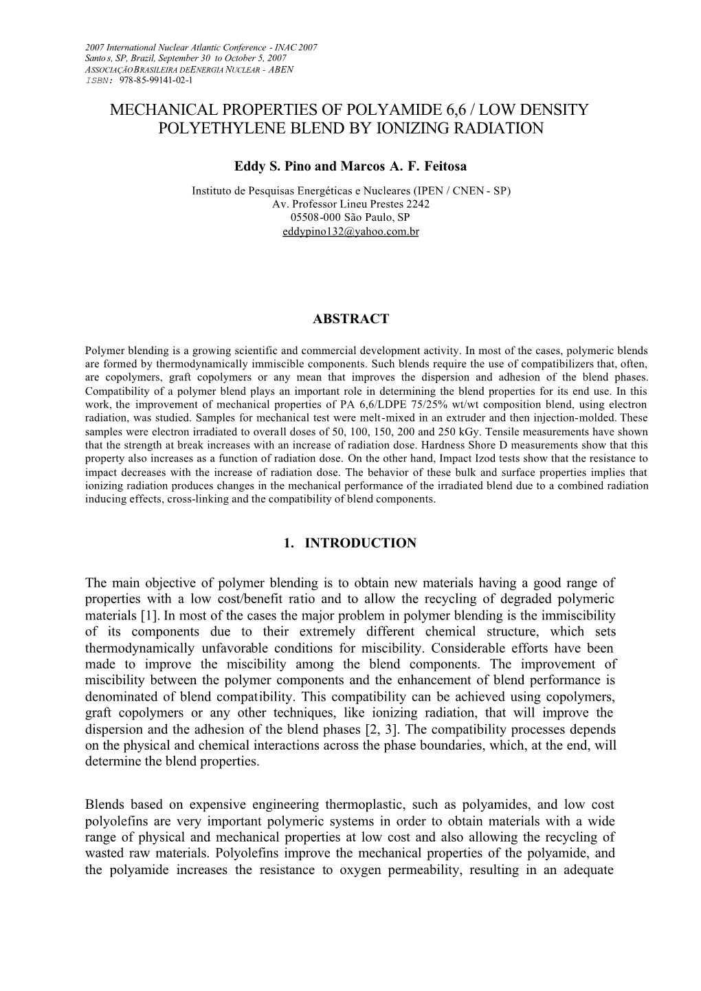 Mechanical Properties of Polyamide 6,6 / Low Density Polyethylene Blend by Ionizing Radiation