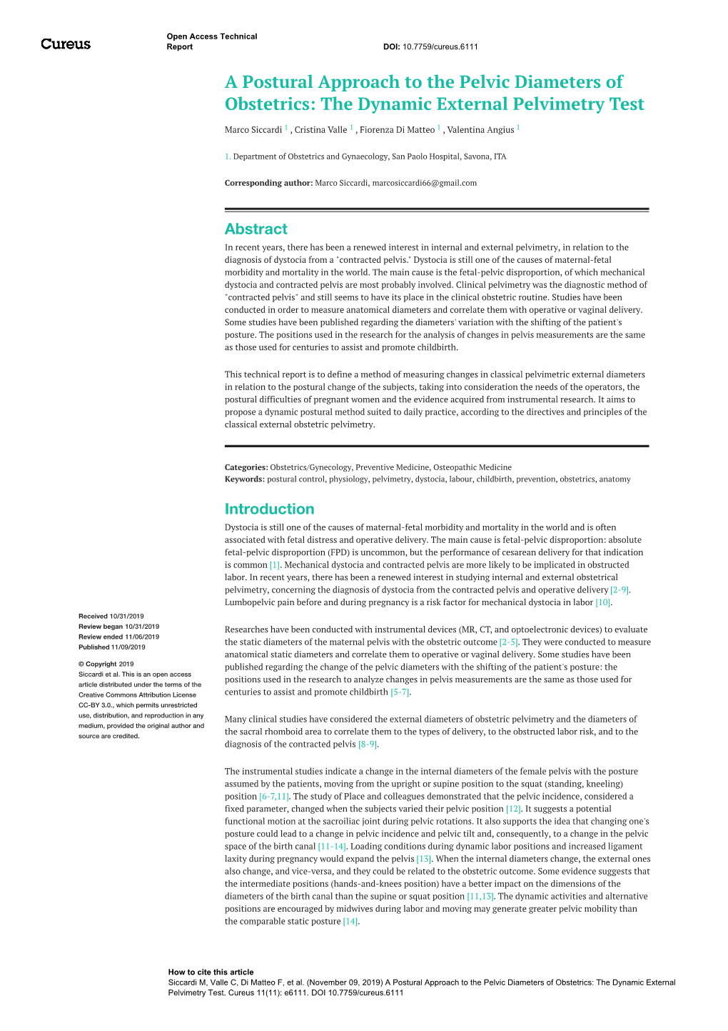 A Postural Approach to the Pelvic Diameters of Obstetrics: the Dynamic External Pelvimetry Test