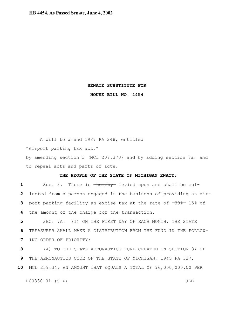 HB 4454, As Passed Senate, June 4, 2002