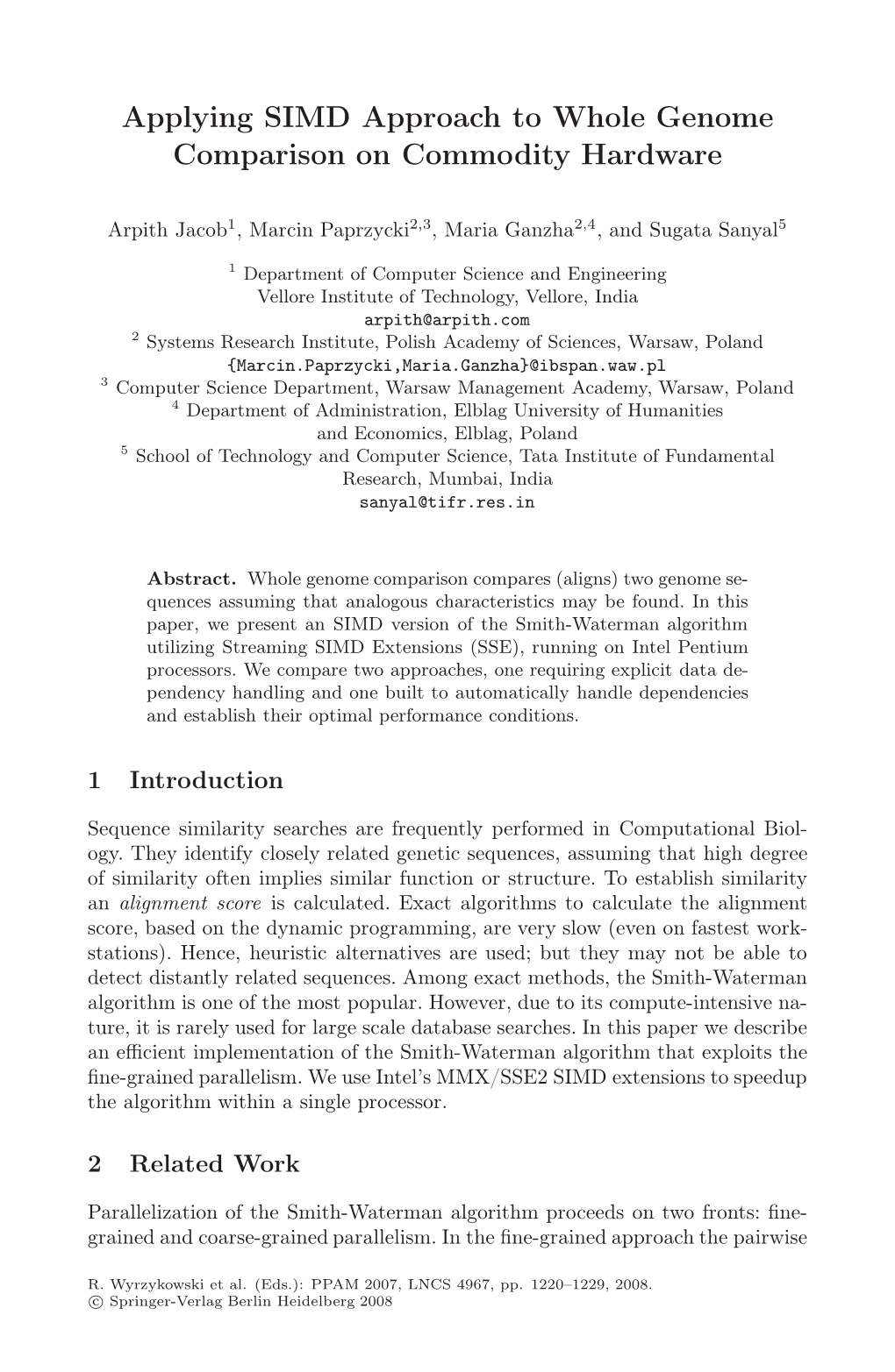 Applying SIMD Approach to Whole Genome Comparison on Commodity Hardware