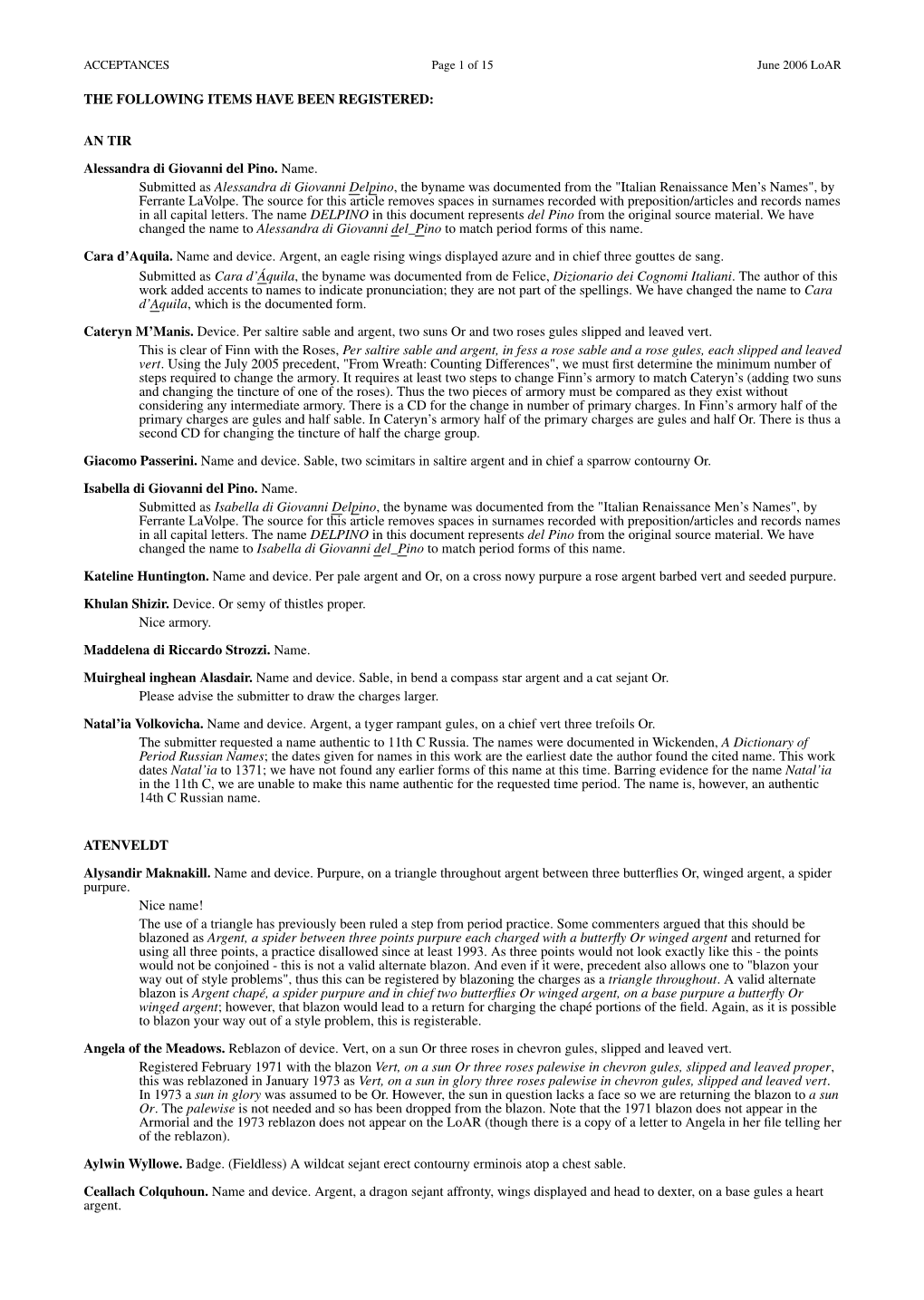 THE FOLLOWING ITEMS HAVE BEEN REGISTERED: an TIR Alessandra Di Giovanni Del Pino. Name. Submitted As Alessandra Di Giovanni Delp