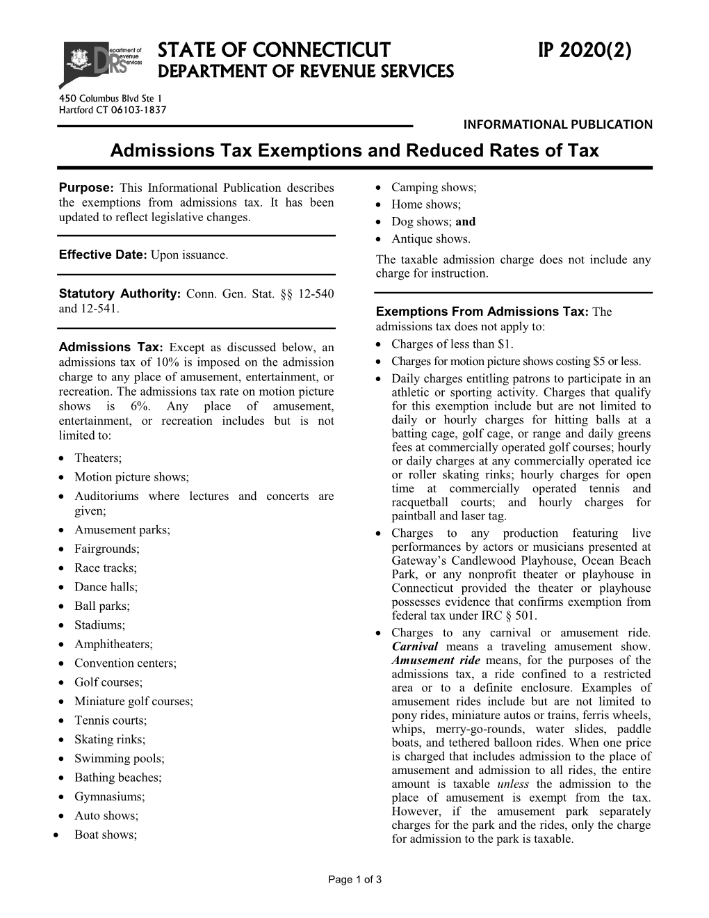 IP 2020(2). Admissions Tax Exemptions and Reduced