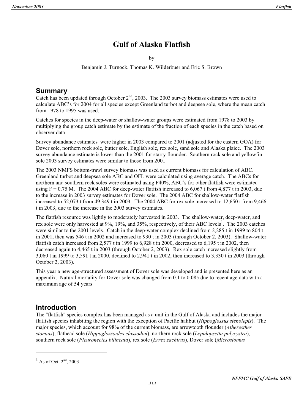 Gulf of Alaska Flatfish Assessment