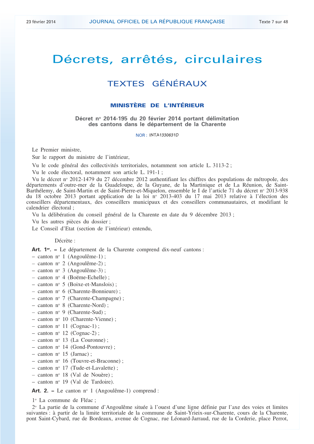 JOURNAL OFFICIEL DE LA RÉPUBLIQUE FRANÇAISE Texte 7 Sur 48