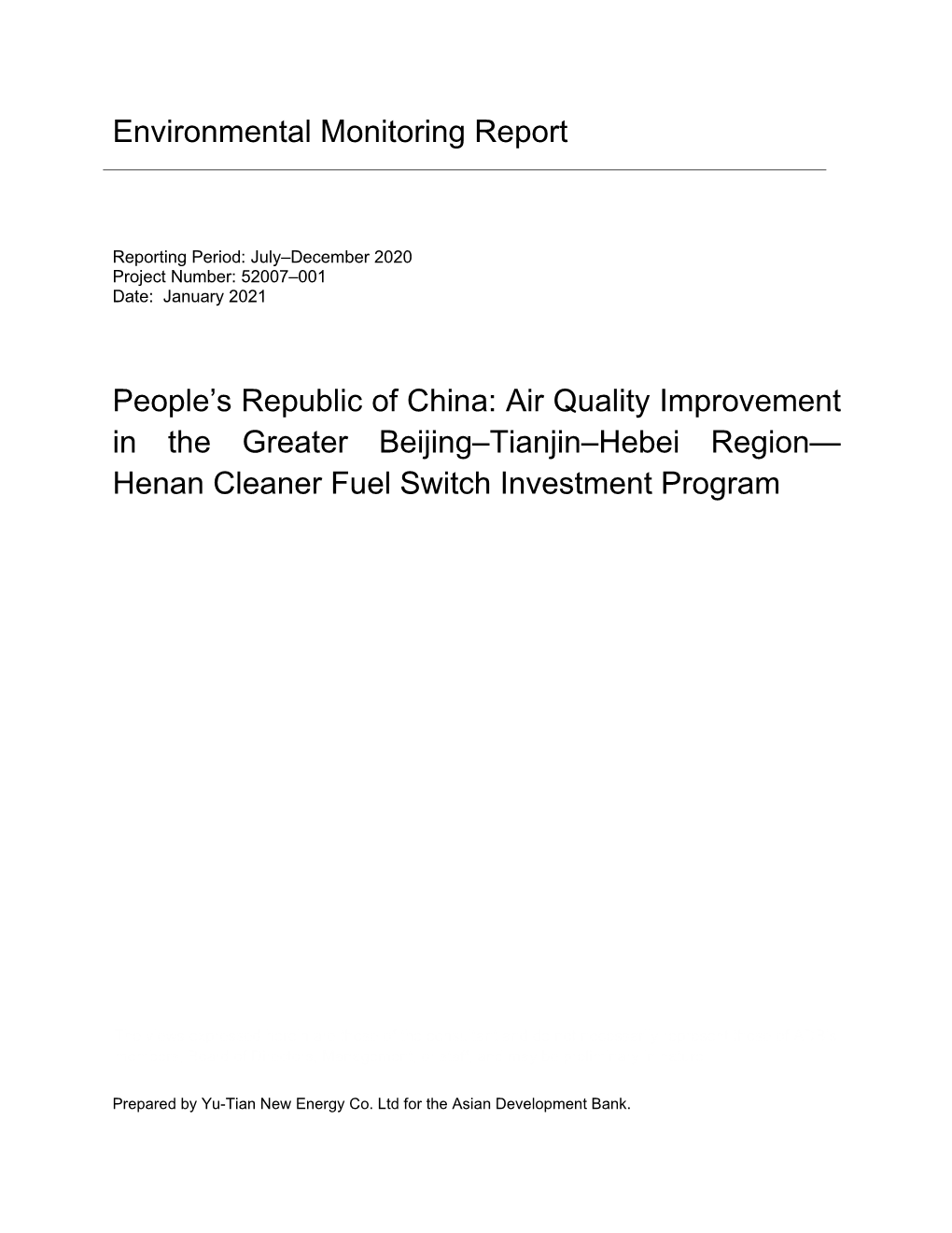 Environmental Monitoring Report People's Republic of China: Air