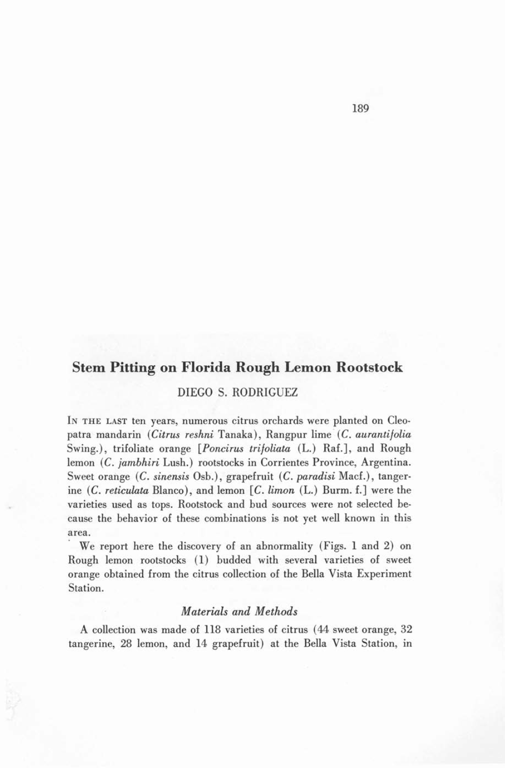 Stem Pitting on Florida Rough Lemon Rootstock