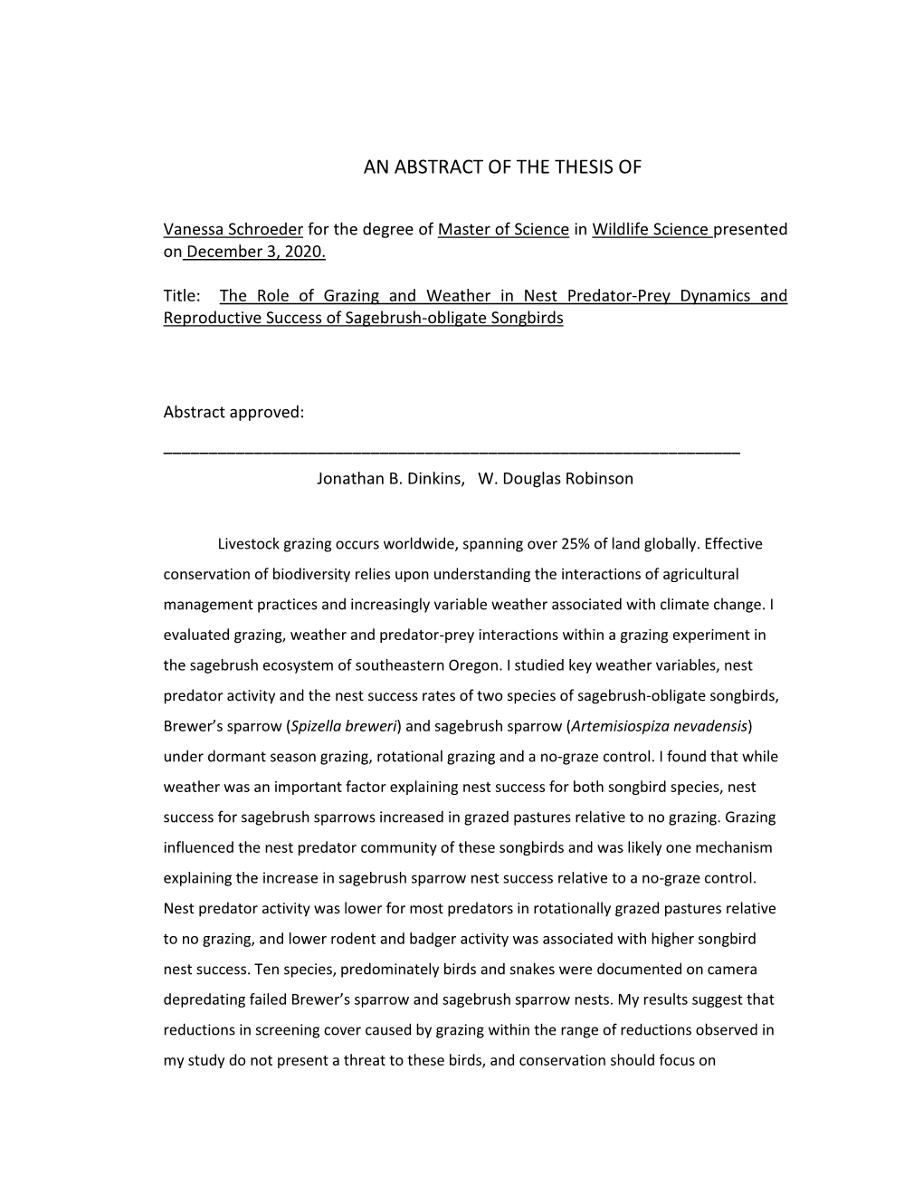 An Abstract of the Thesis Of